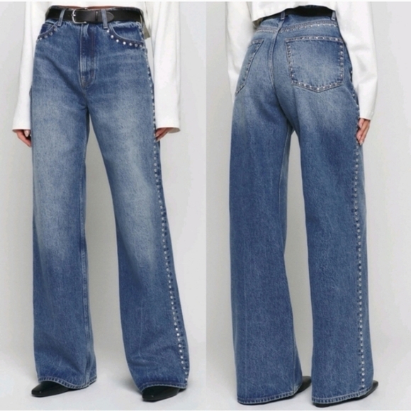 House of Harlow 1960 Denim - NWT HOUSE OF HARLOW 1960 Wide Leg High Waist Studded Blue Denim Jeans 6